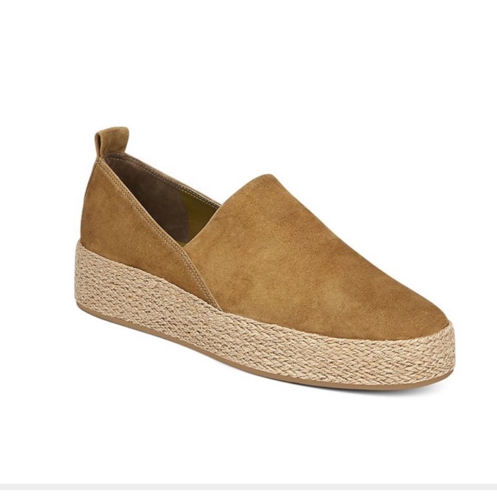 Vince Saxon 4 Espadrille Slip-On Suede Sneakers — Tan/Beige, Size 8